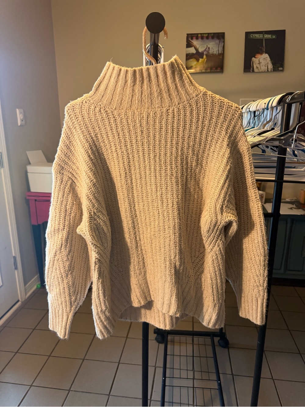 Maeve Cream Ribbed Turtleneck Sweater